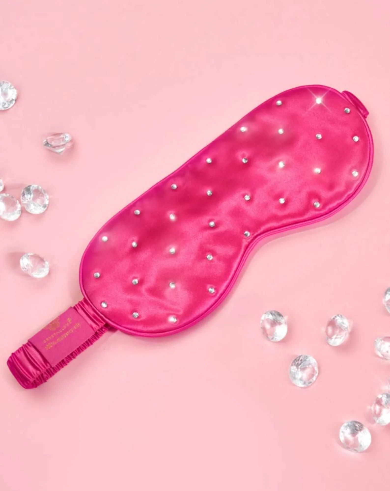 Bandeau de soie pour le sommeil décoré de cristaux – hot pink Crystallove - Image 2
