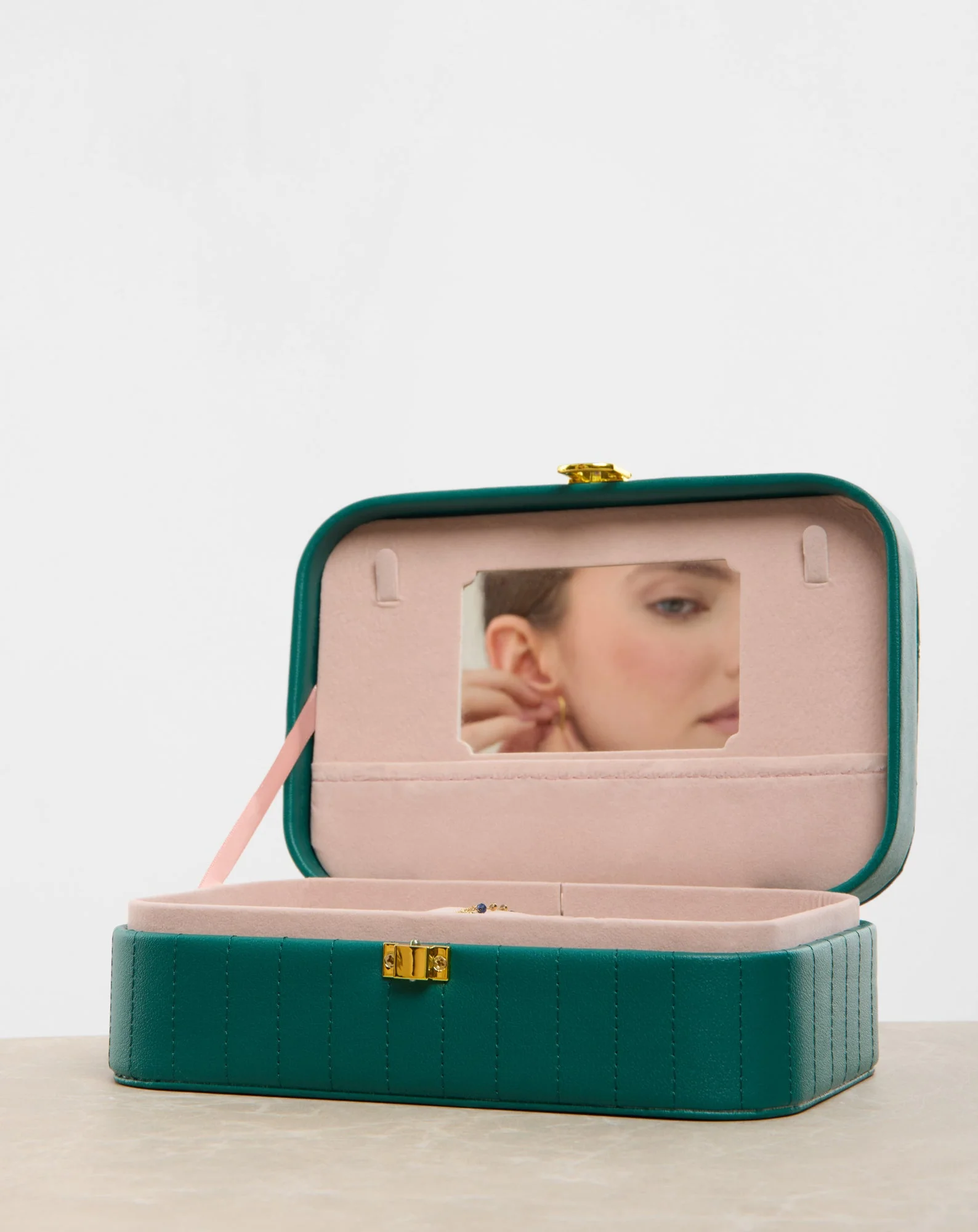 Boîte à bijoux avec compartiments, rouleaux et miroir grand vert Mys - Image 3