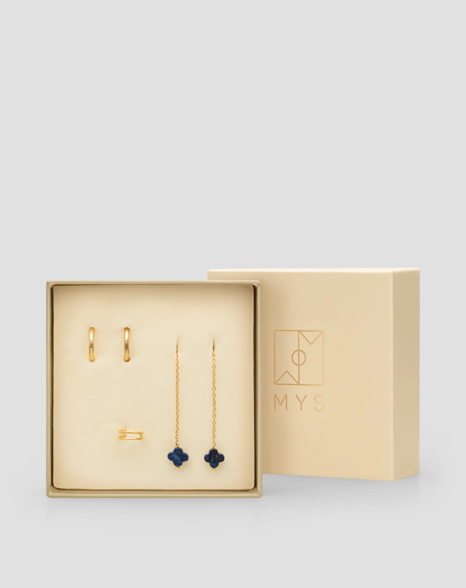 Boucles d'oreilles plaquées or avec pierres naturelles lapis-lazuli Mys - Image 5