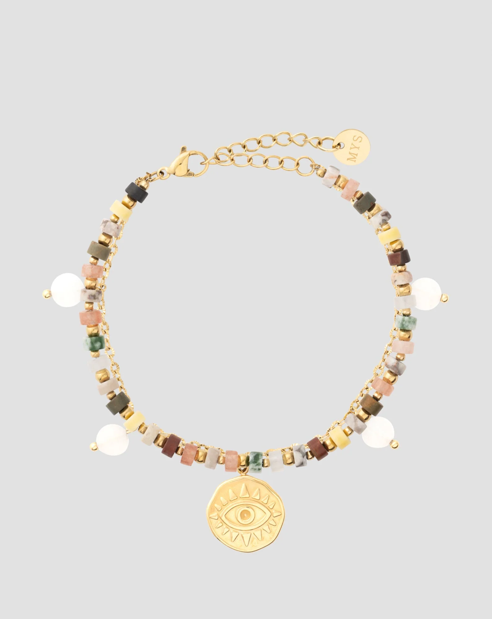 Bracelet avec pierres naturelles agate, maifan, jaspe, jade et aventurine Mys