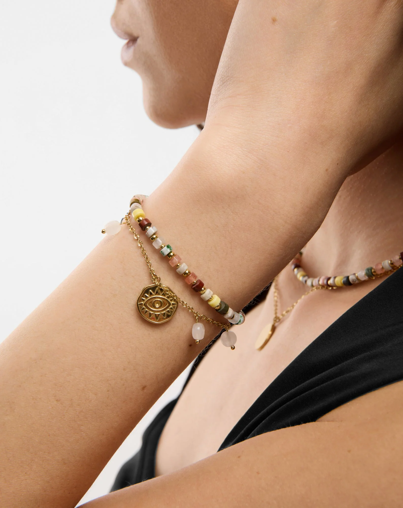 Bracelet avec pierres naturelles agate, maifan, jaspe, jade et aventurine Mys - Image 2
