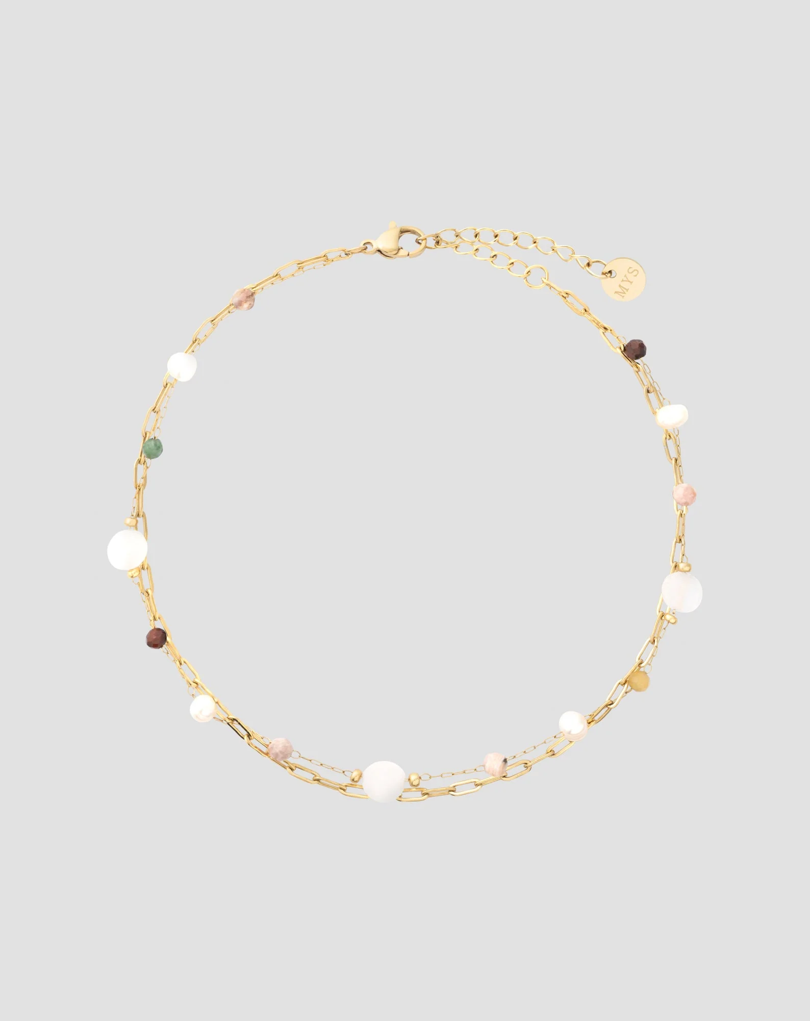 Bracelet de cheville avec pierres naturelles agate, maifan, jaspe, jade et aventurine Mys