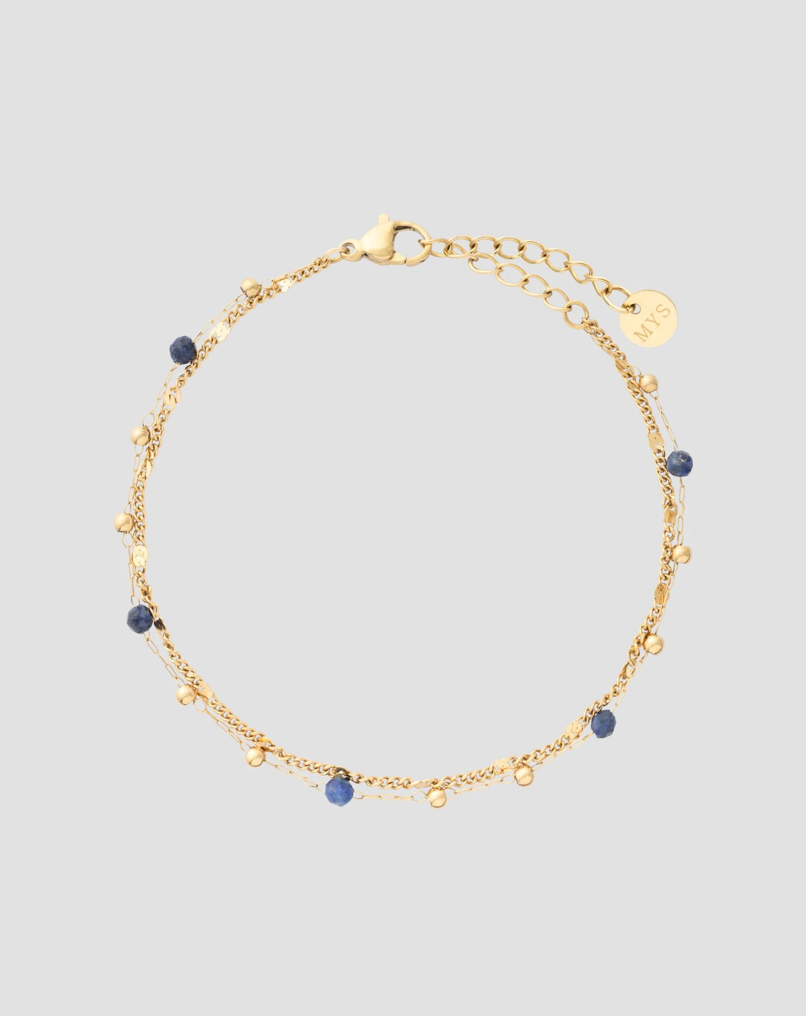 Bracelet plaqué or avec pierres naturelles en lapis-lazuli Mys
