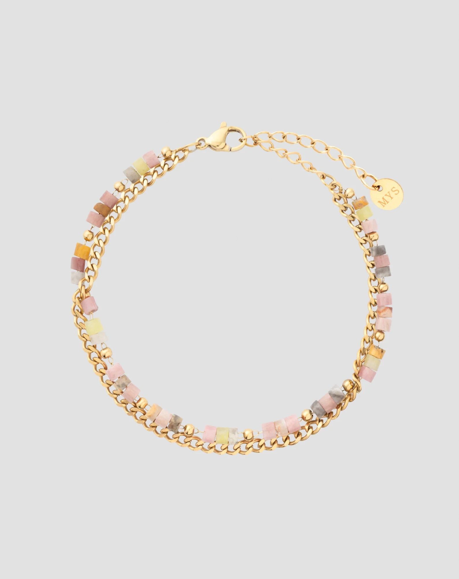 Bracelet plaqué or avec pierres naturelles rose et jade citron Mys