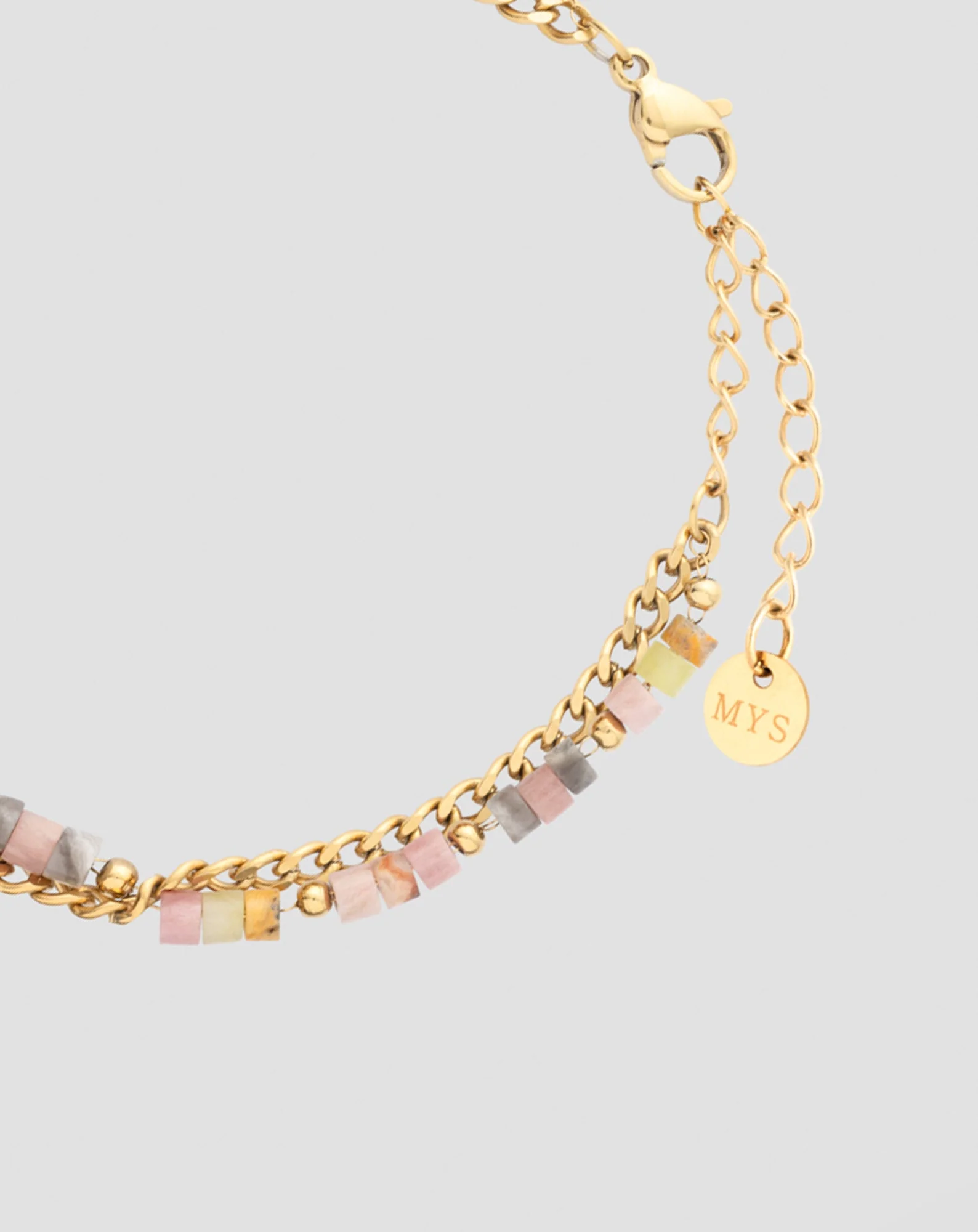 Bracelet plaqué or avec pierres naturelles rose et jade citron Mys - Image 4