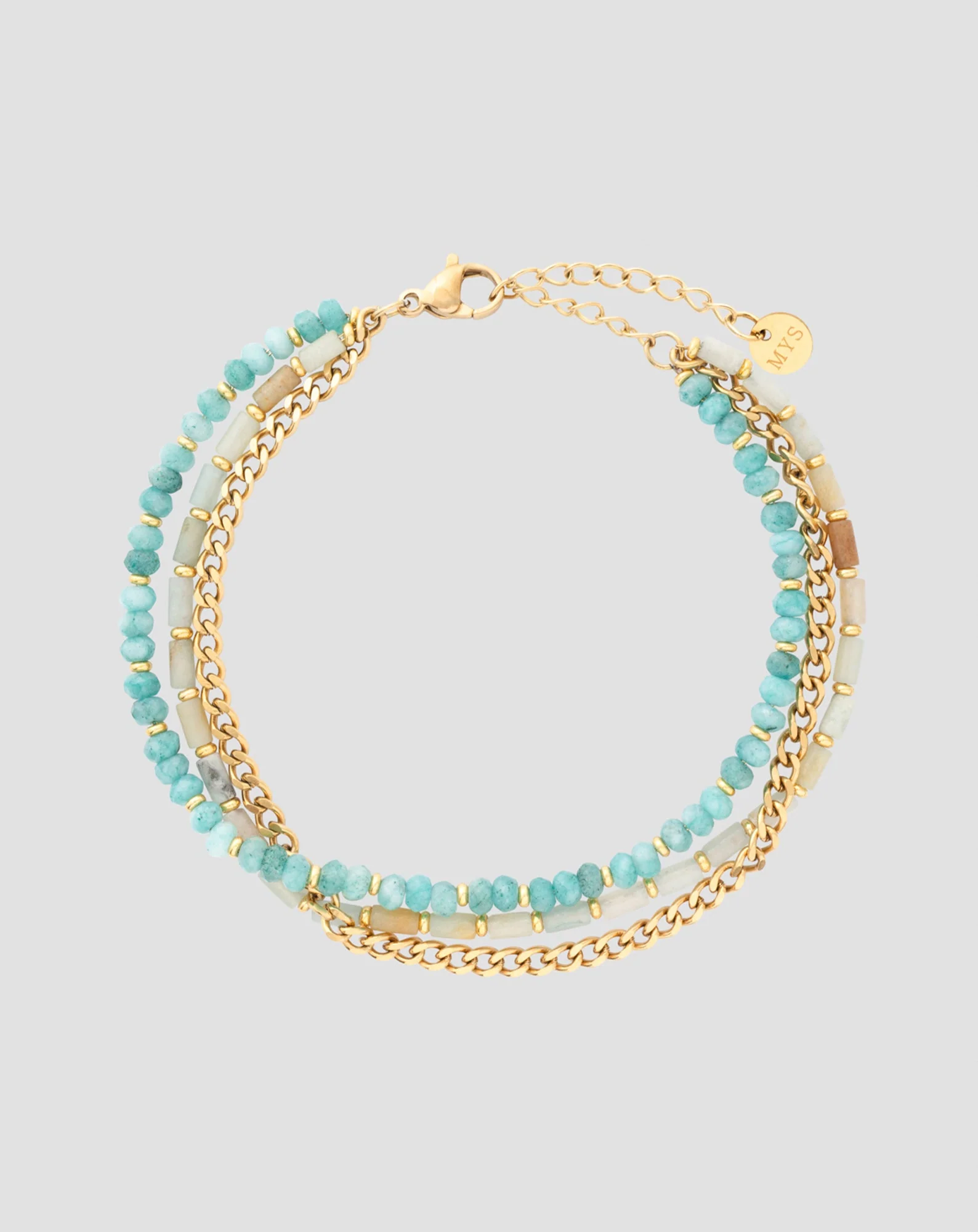 Bracelet plaqué or avec pierres naturelles turquoise africaine et amazonite Mys