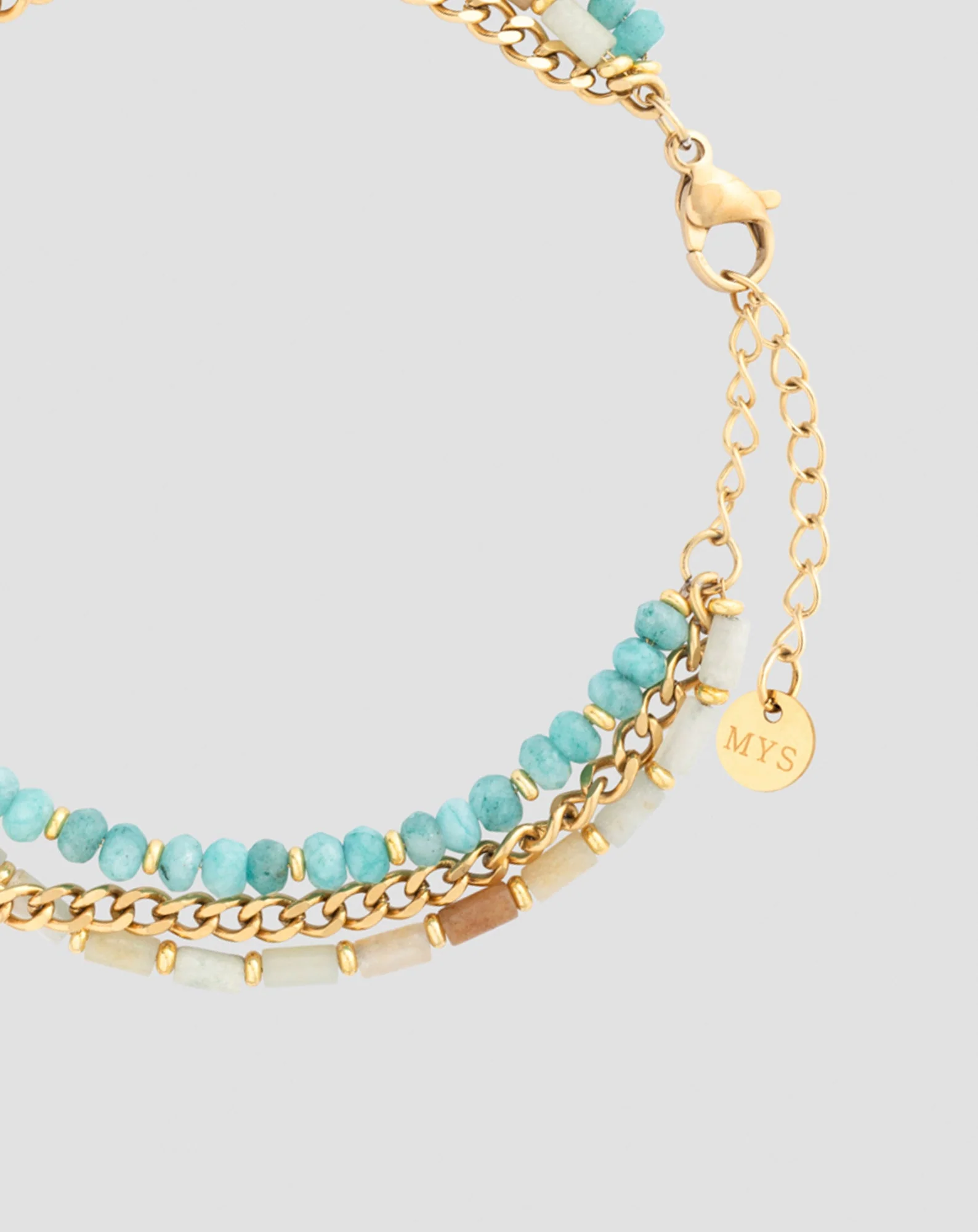 Bracelet plaqué or avec pierres naturelles turquoise africaine et amazonite Mys - Image 3