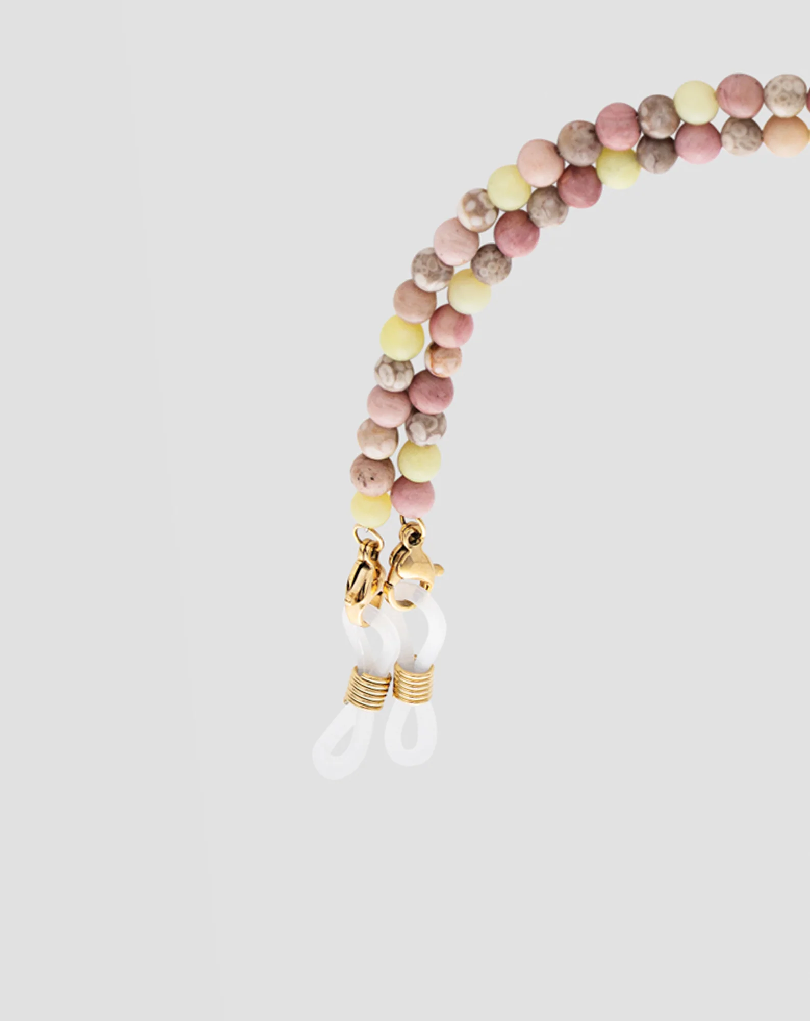 Chaîne à lunettes en pierre naturelle rose et jade citron Mys - Image 4