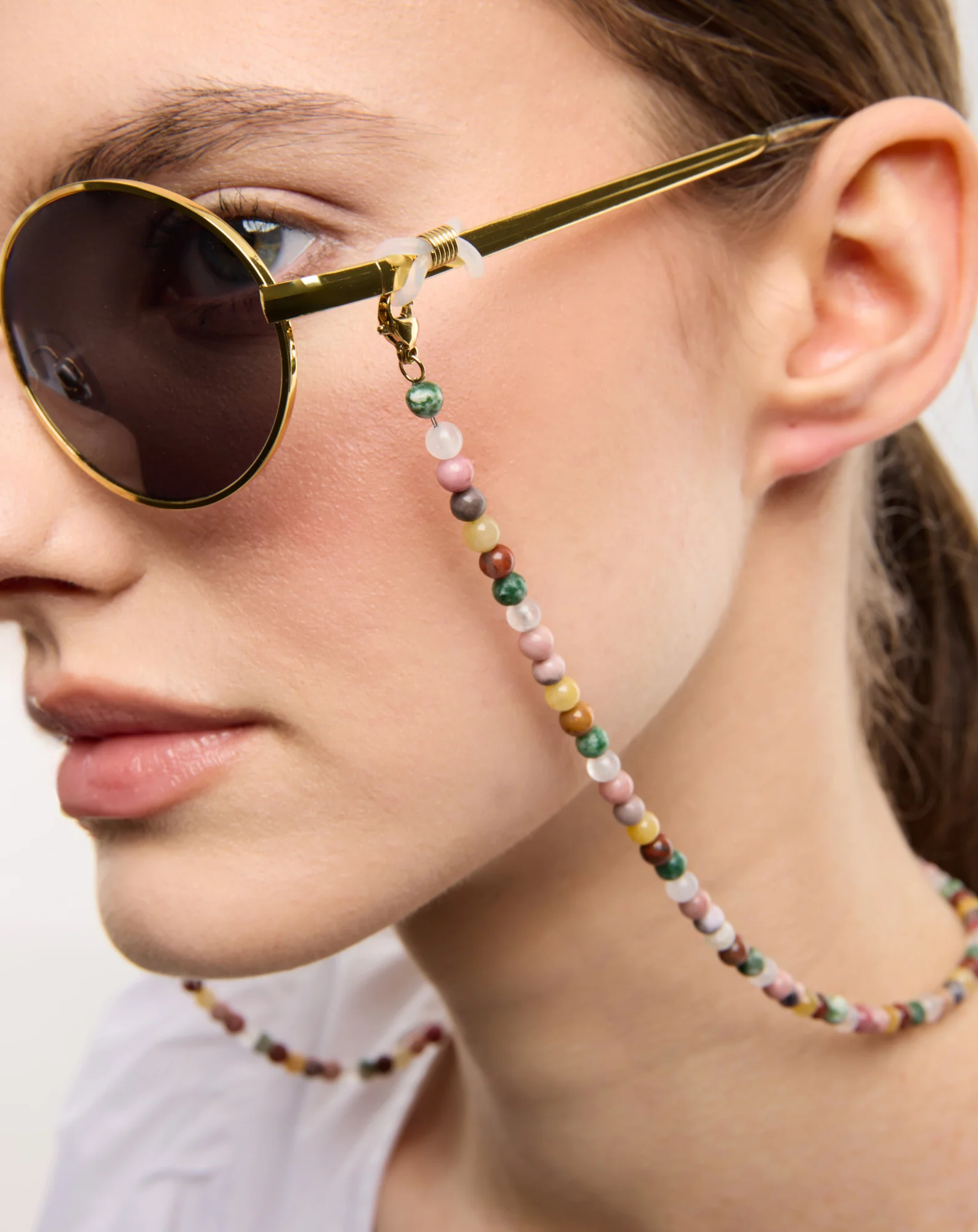 Chaîne de lunettes avec pierres naturelles agate, maifan, jaspe, jade et aventurine Mys - Image 2