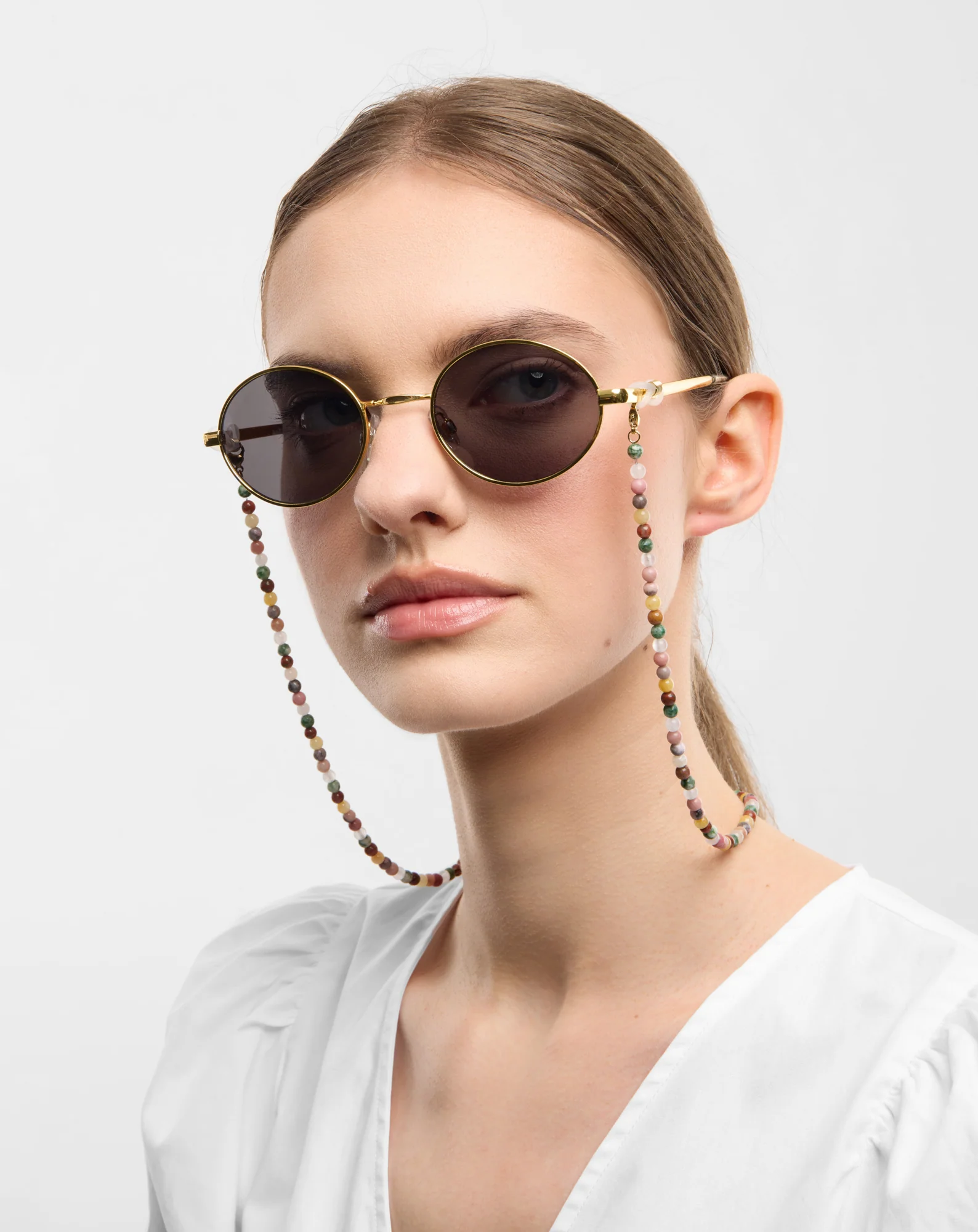 Chaîne de lunettes avec pierres naturelles agate, maifan, jaspe, jade et aventurine Mys - Image 3