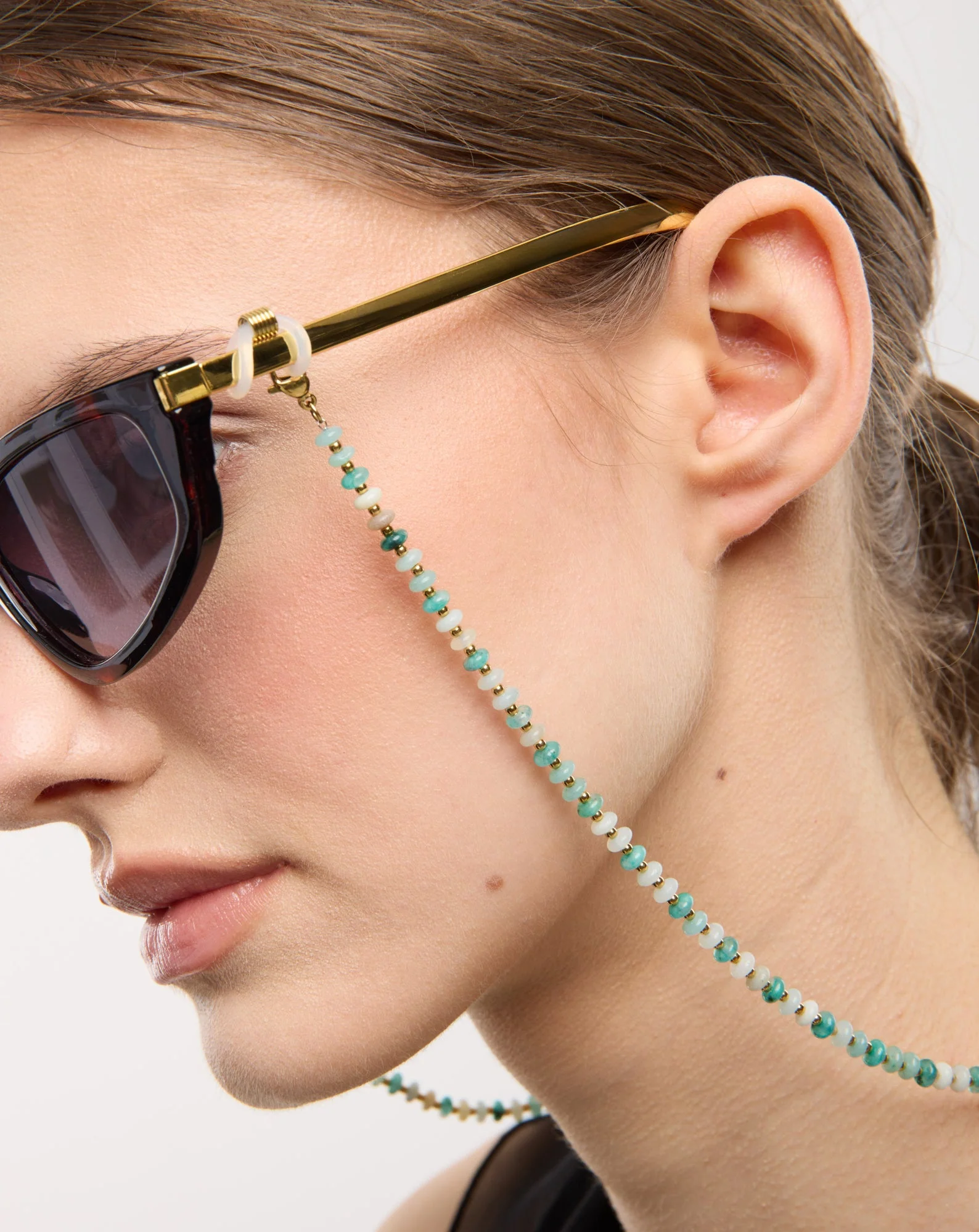 Chaîne de lunettes avec pierres naturelles turquoise africaine et amazonite Mys - Image 2