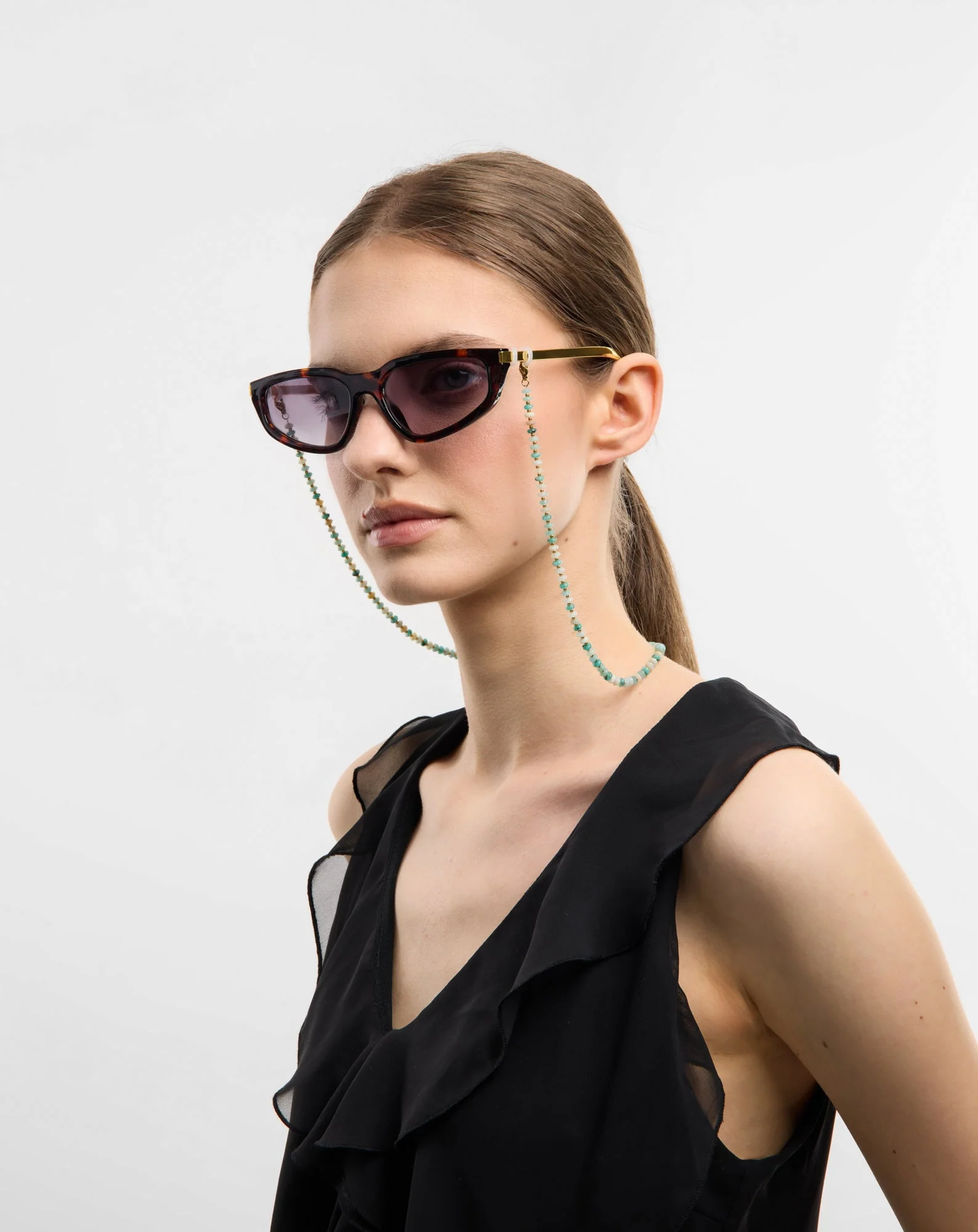 Chaîne de lunettes avec pierres naturelles turquoise africaine et amazonite Mys - Image 3