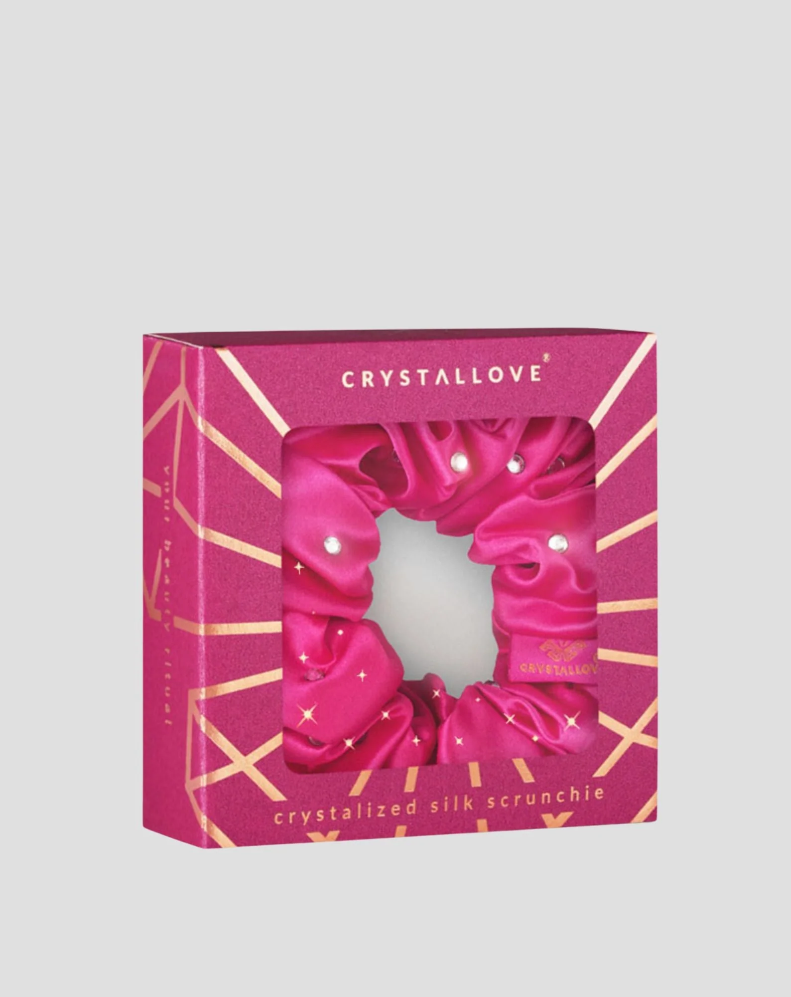 Chouchou en soie avec cristaux – hot pink Crystallove - Image 4
