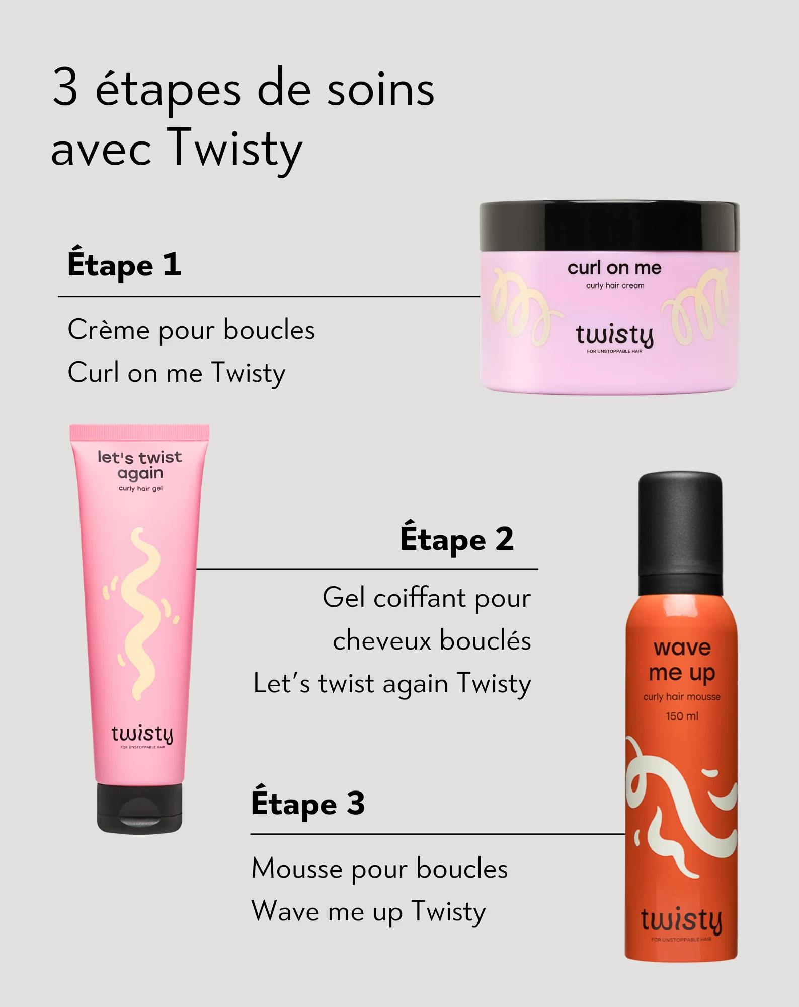 Coffret crème + mousse + gel pour boucles pour le coiffage et le soin des cheveux bouclés et ondulés Twisty - Image 4