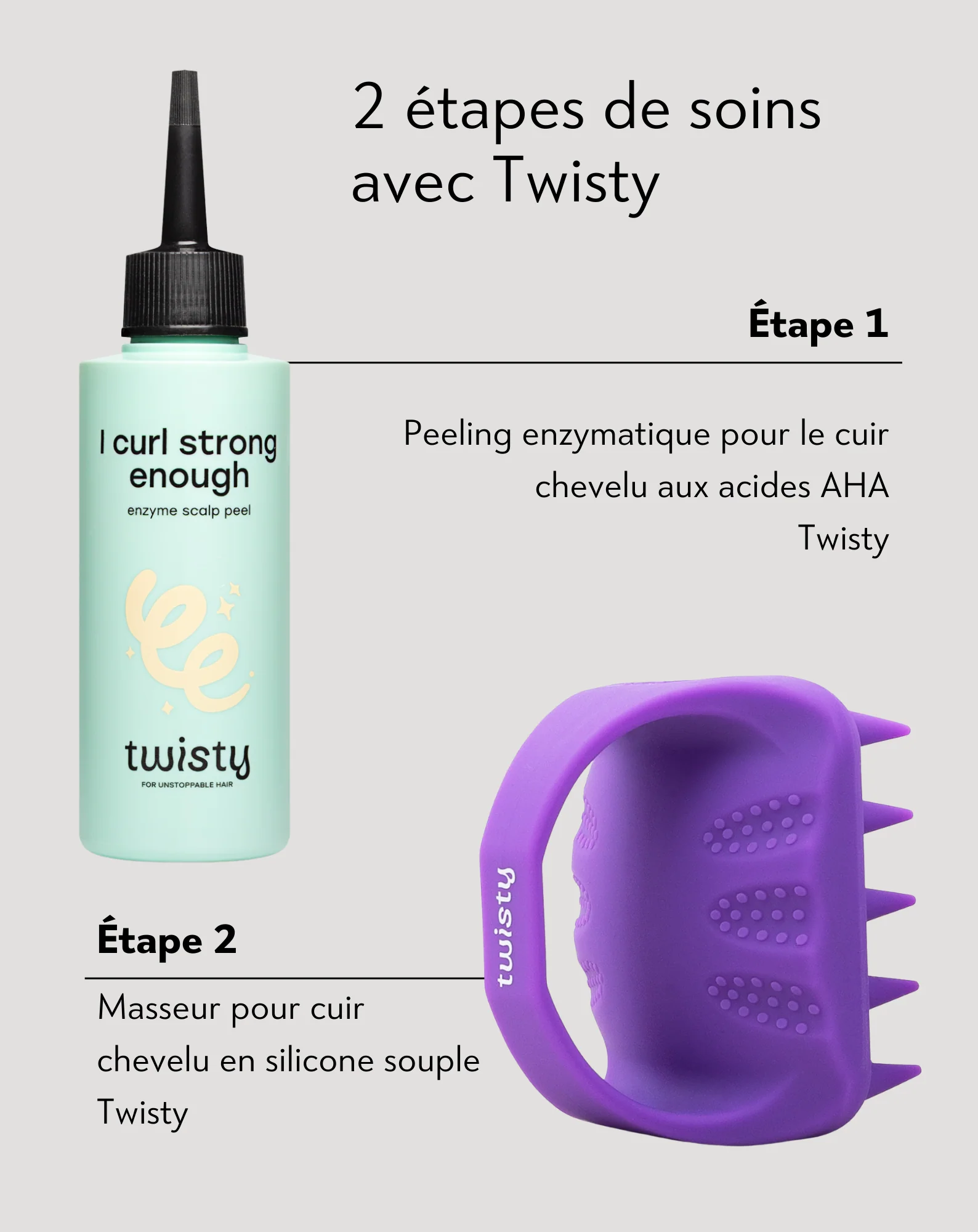 Coffret Twisty avec masseur en silicone + peeling enzymatique pour le nettoyage et la stimulation de la microcirculation du cuir chevelu - Image 4