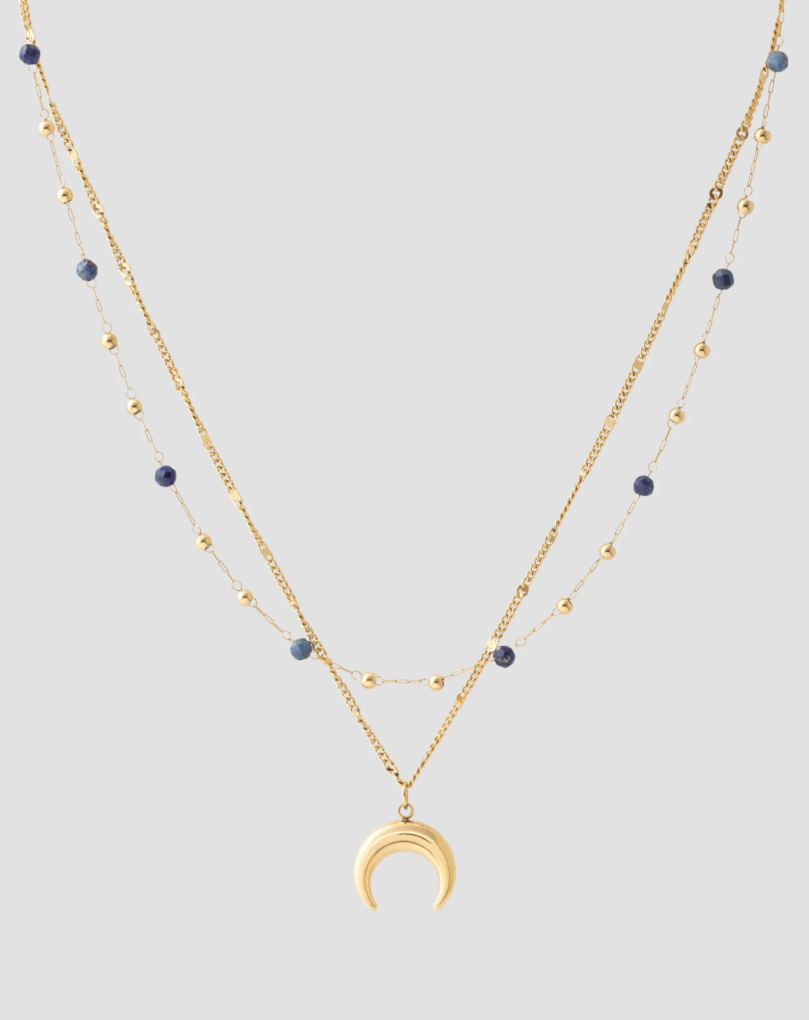 Collier en pierre naturelle lapis lazuli plaqué or avec croissant de lune Mys - Image 4