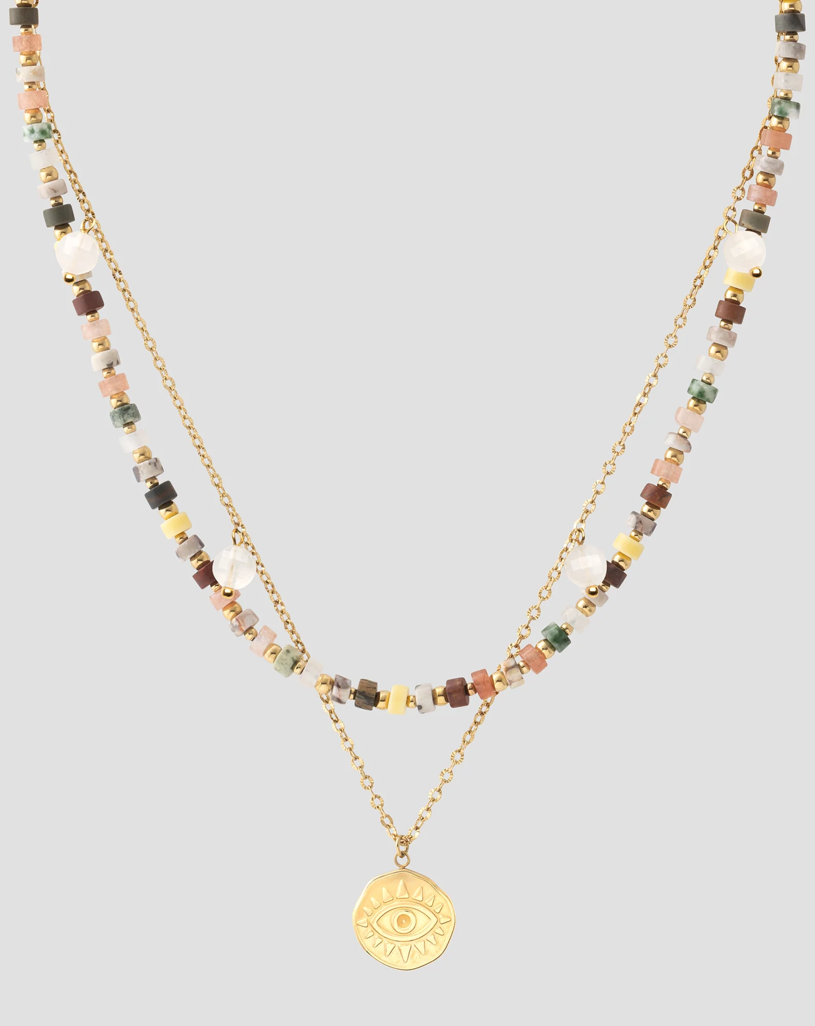 Collier plaqué or avec pierres naturelles agate, maifan, jaspe, jade et aventurine Mys - Image 4