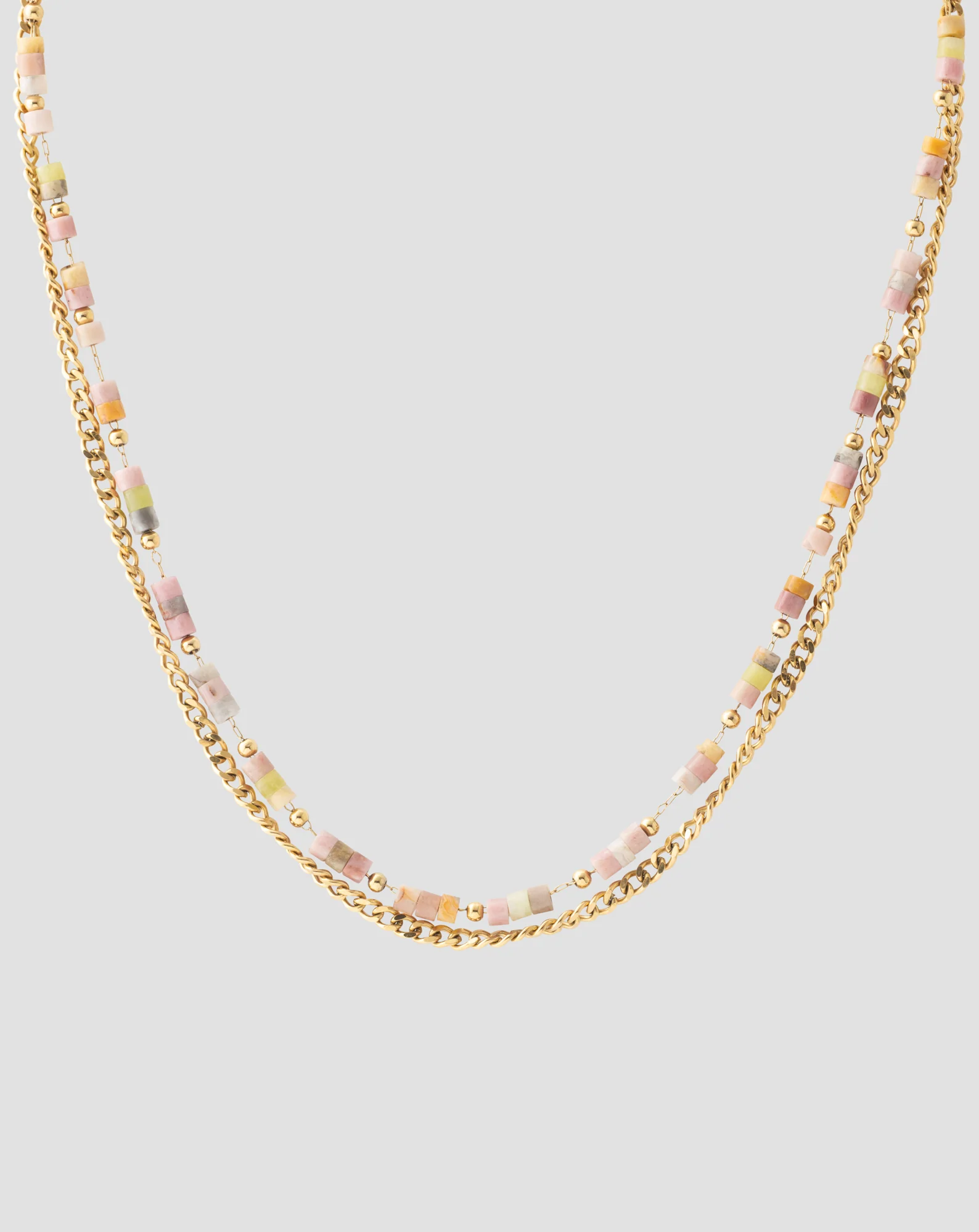 Collier plaqué or avec pierres naturelles rose et jade citron Mys - Image 4