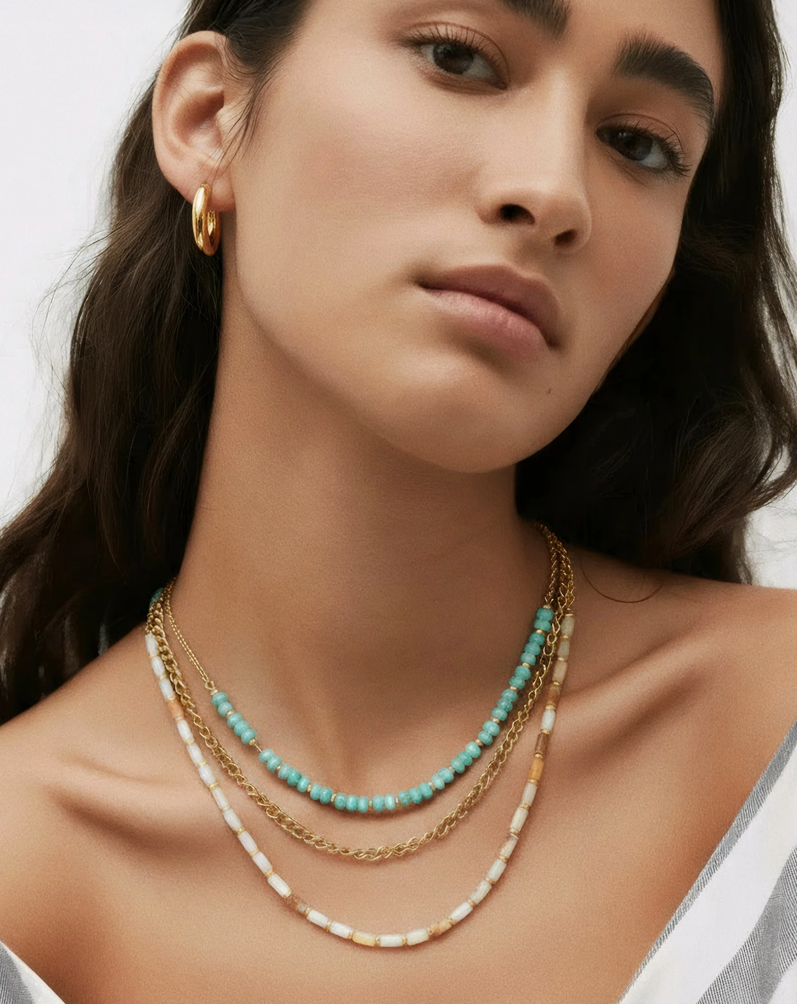 Collier plaqué or avec pierres naturelles turquoise africaine et amazonite Mys - Image 3