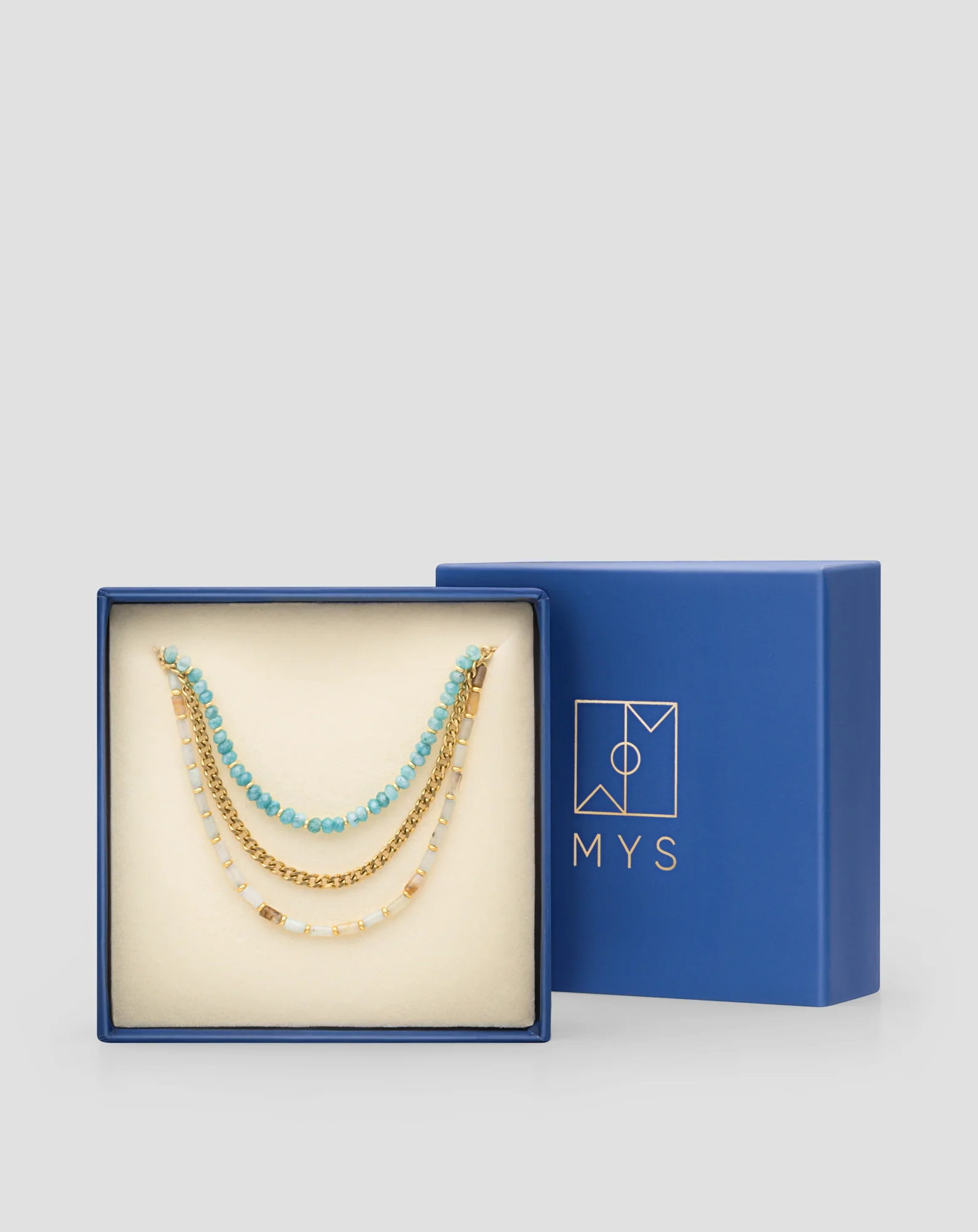 Collier plaqué or avec pierres naturelles turquoise africaine et amazonite Mys - Image 6