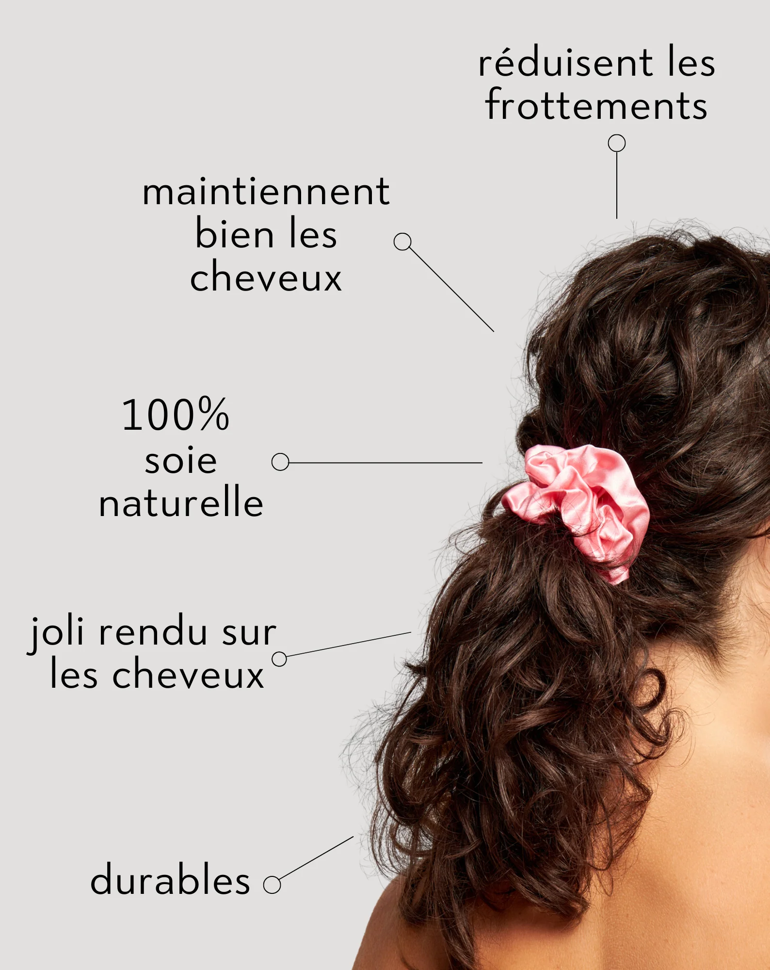 Lot de 3 chouchous noirs Twisty en soie 100 % naturelle - Image 3