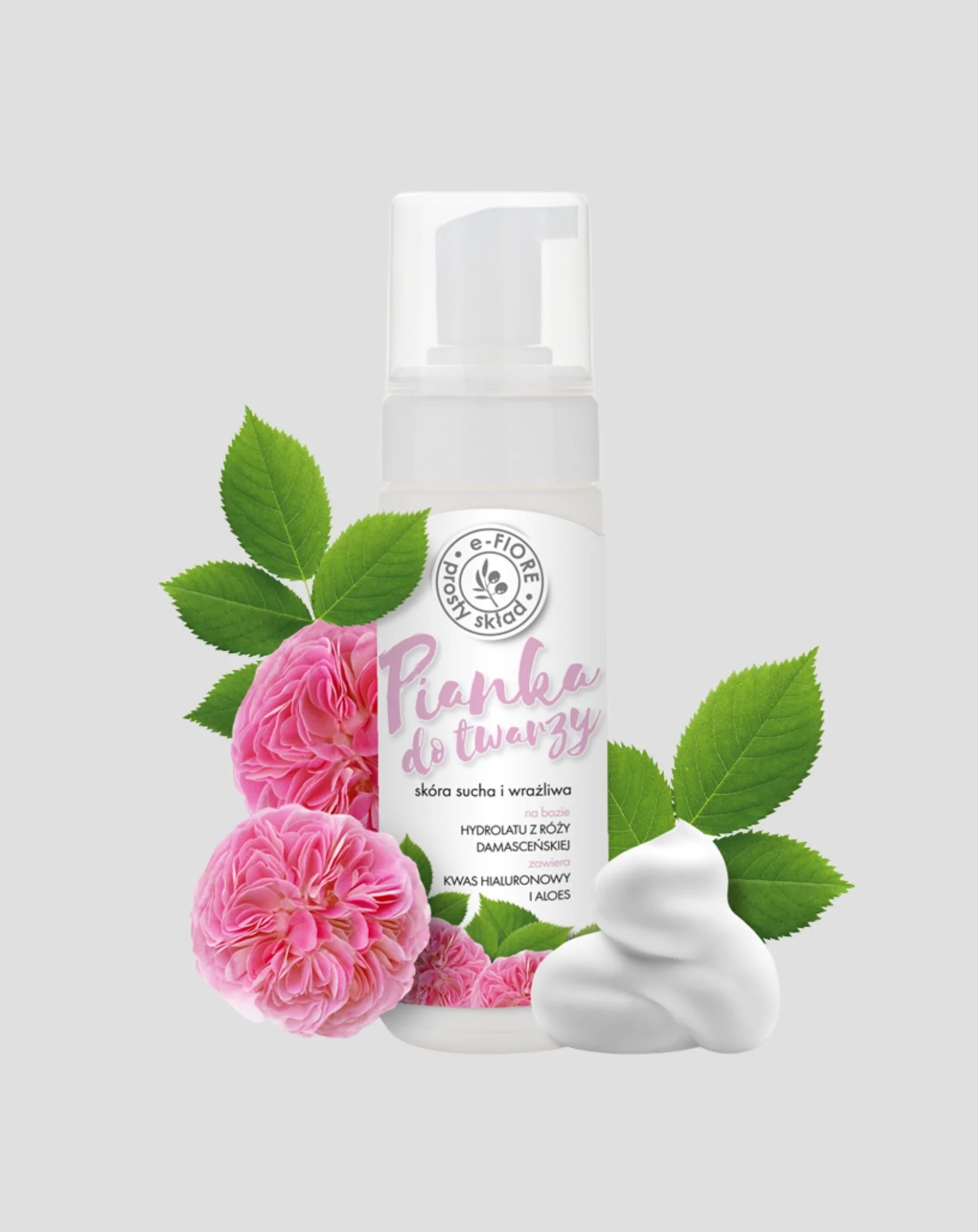 Mousse nettoyante rajeunissante pour le visage à la rose de Damas E-Fiore