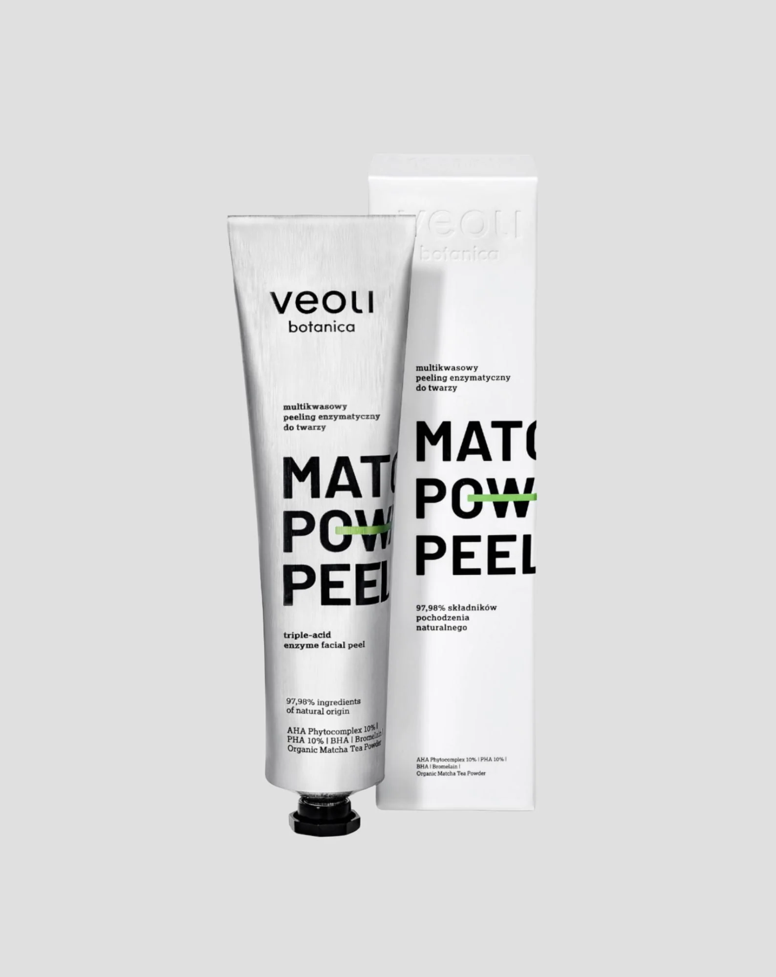 Produit exfoliant enzymatique avec des acides AHA 10 %, PHA 10 %, BHA Matcha power peel Veoli Botanica