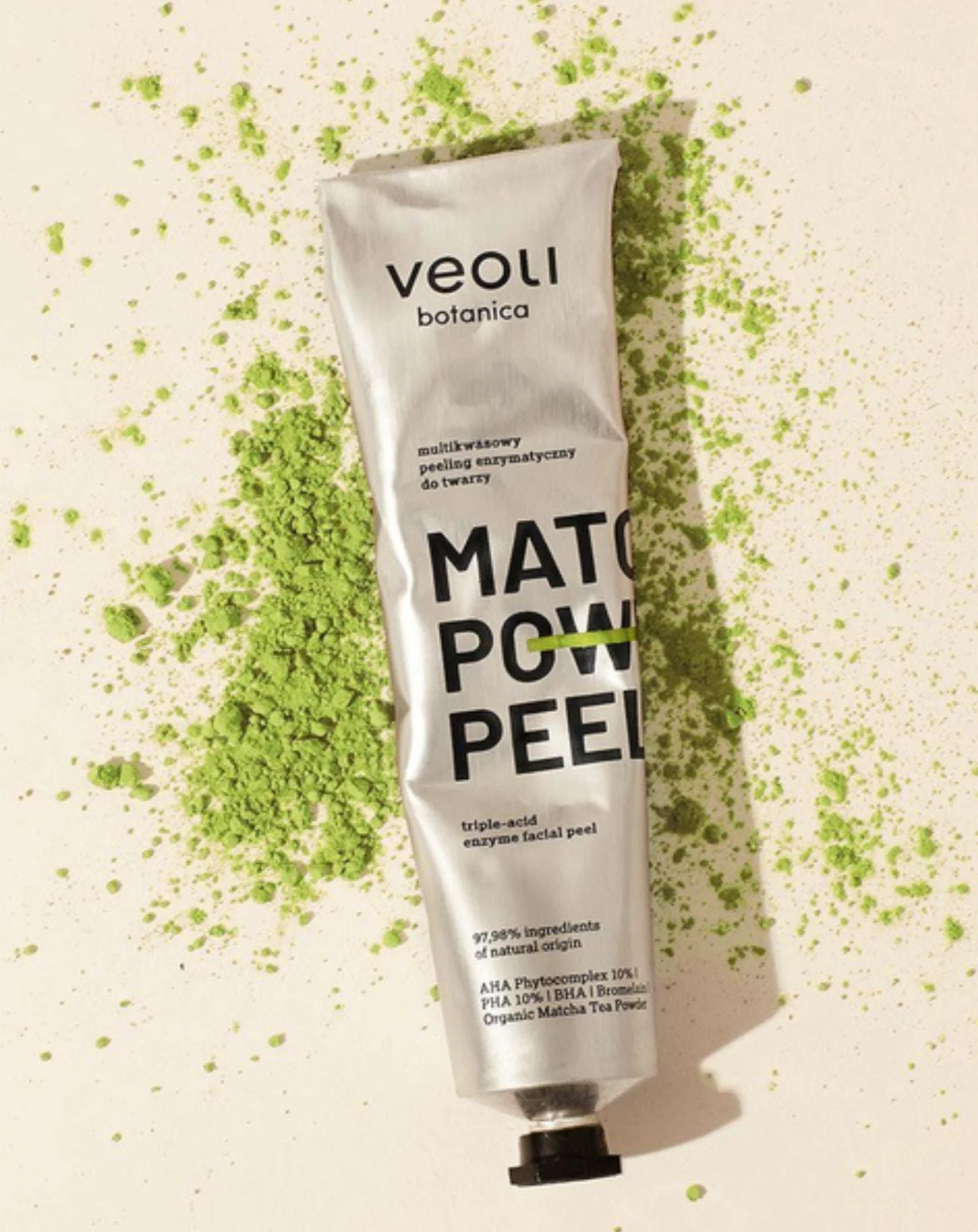 Produit exfoliant enzymatique avec des acides AHA 10 %, PHA 10 %, BHA Matcha power peel Veoli Botanica - Image 2