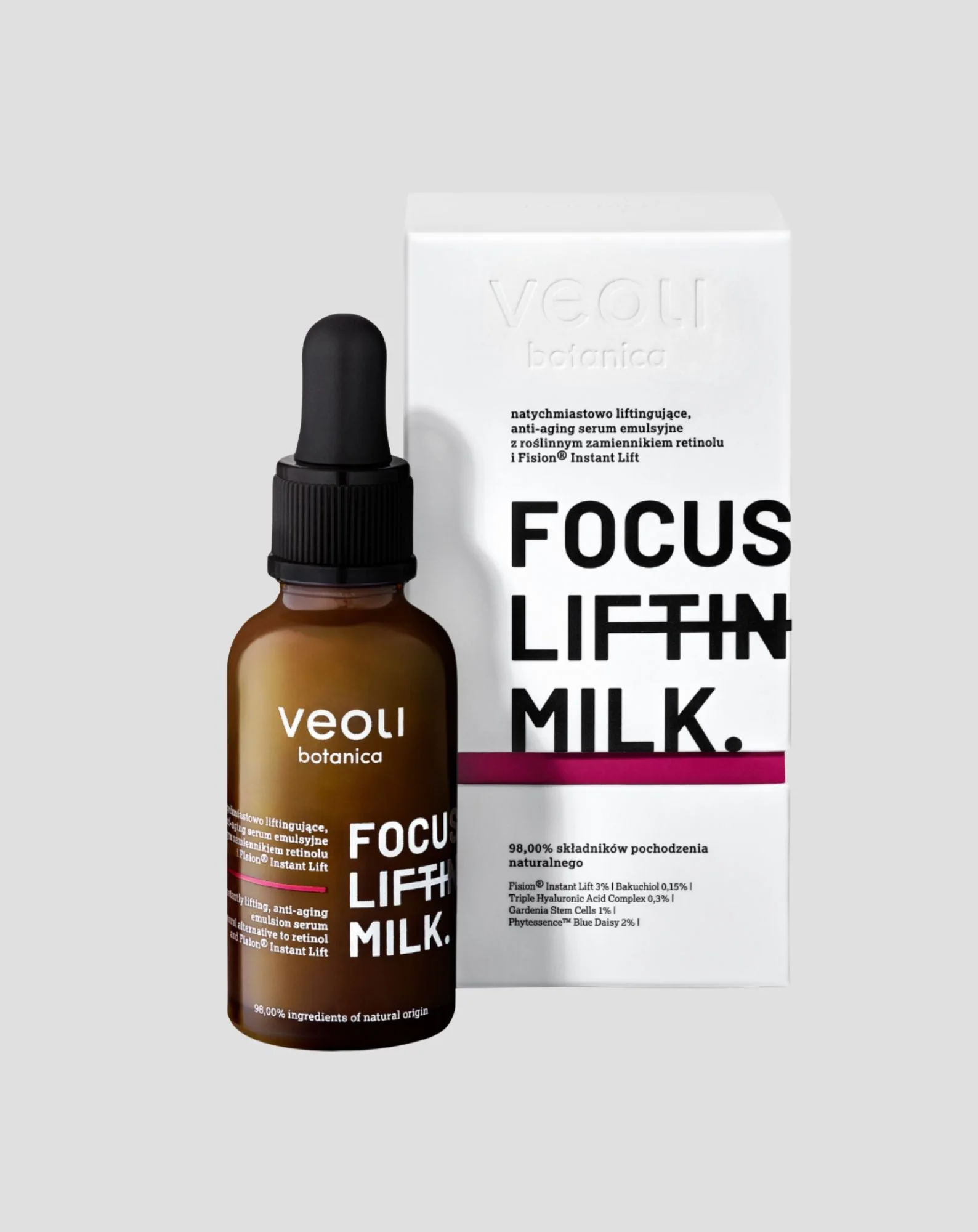 Sérum émulsion anti-âge liftant à la bacchiole Focus lifting milk Veoli Botanica