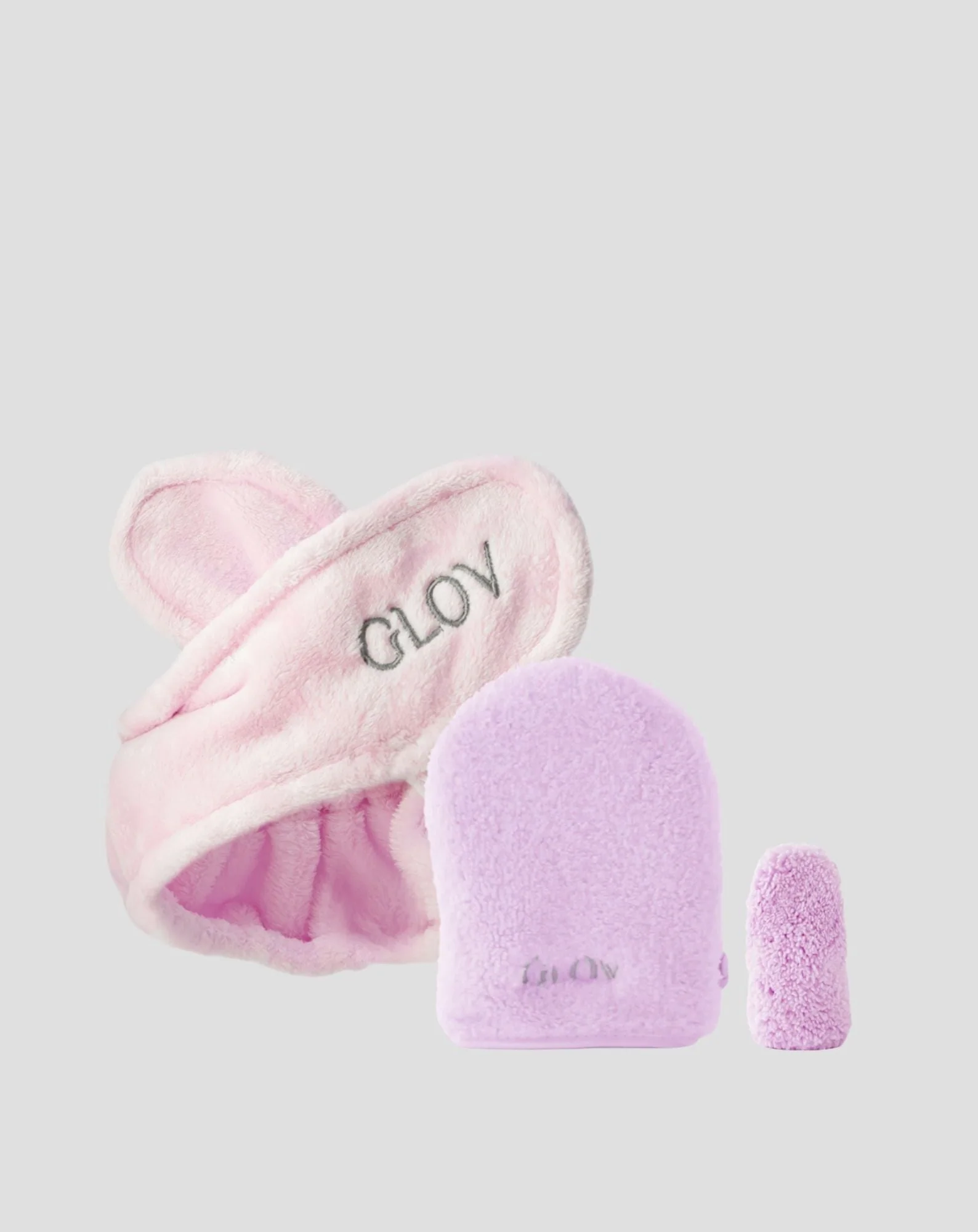 Set de bandeau pour les cheveux deux gants pour le démaquillage et les soins quotidiens de la peau Glov