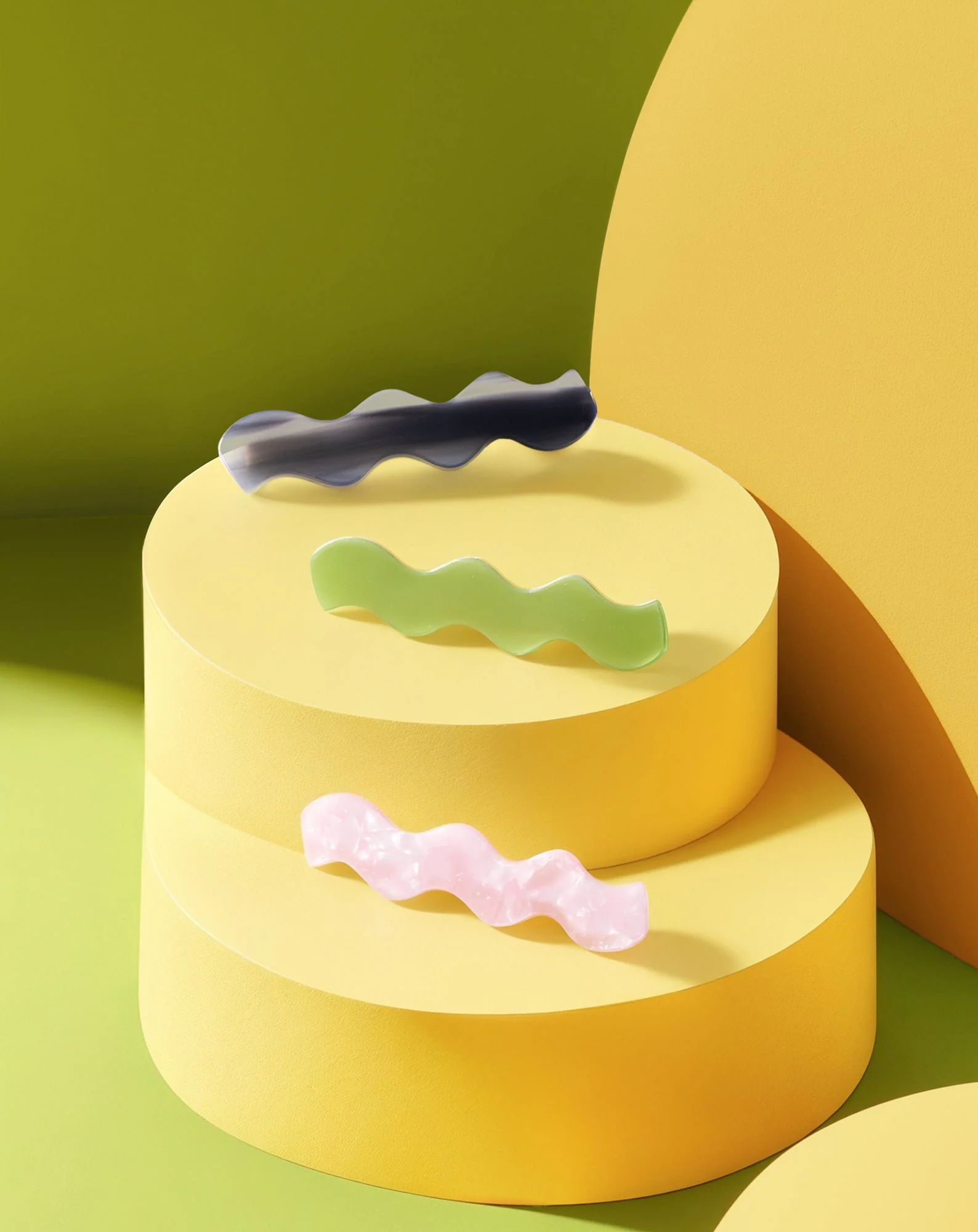 Set de barrettes wavy - vertes, noires, roses de Twisty - 3 pcs. - Image 5
