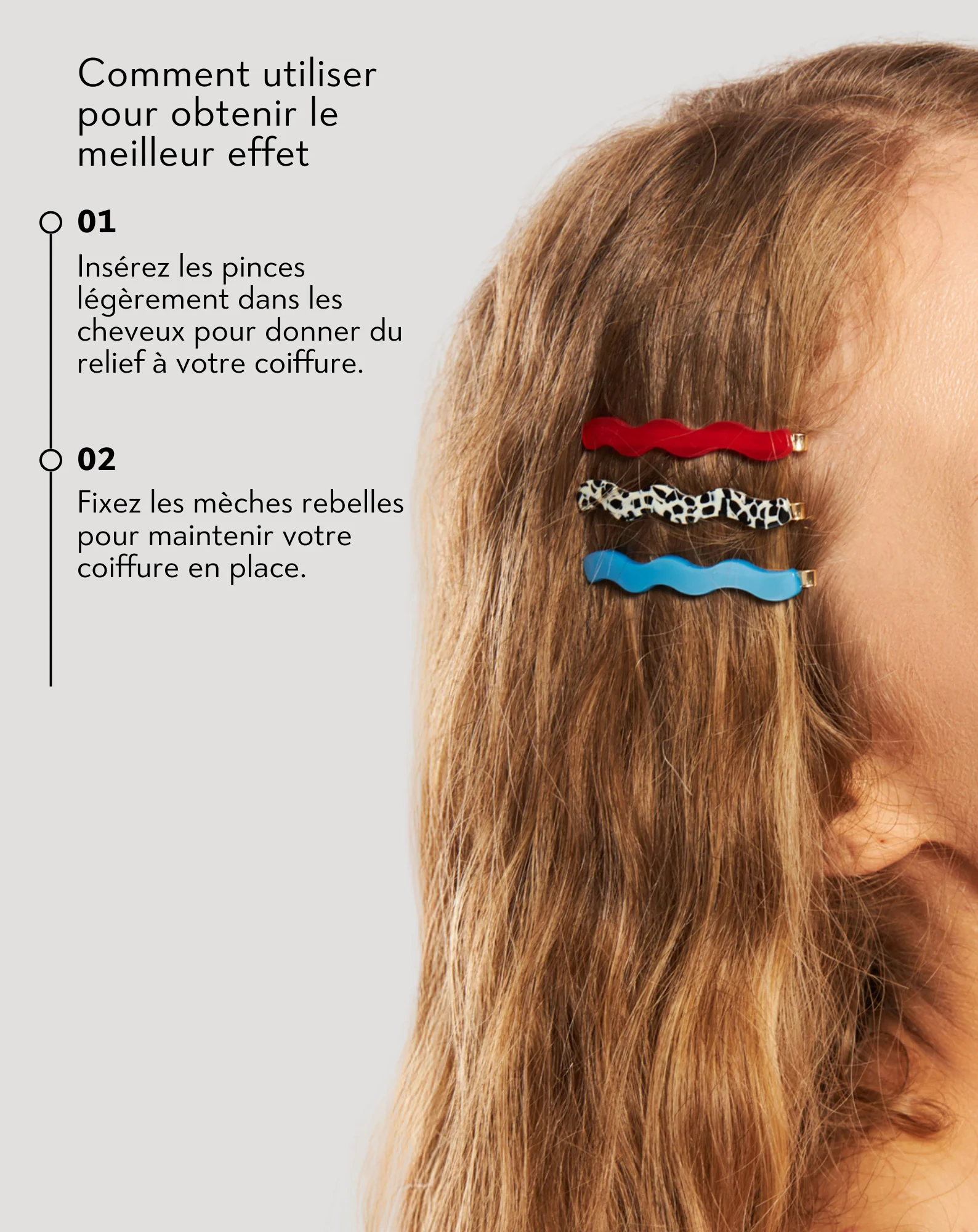 Set d'épingles à cheveux rouges, marbrées, perles de Twisty - 3 pcs. - Image 2